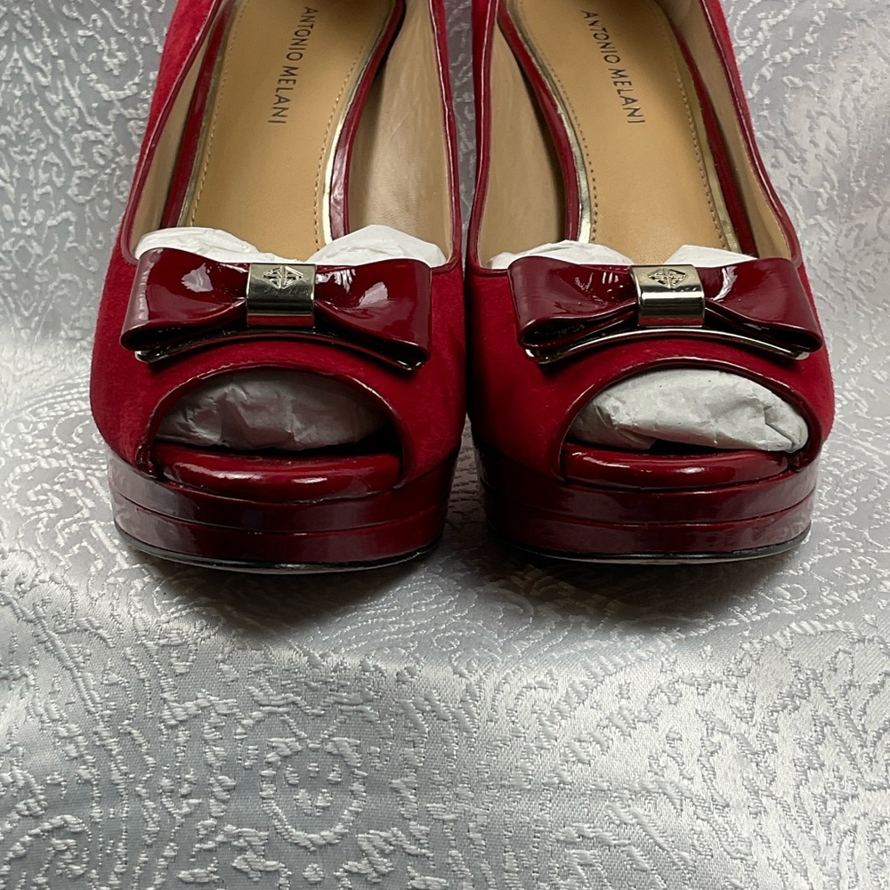 ANTONIO MELAN Women’s9.5 Burgundy Peep Toe Stiletto Heels - Picture 3 of 7